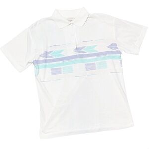 Vintage 80s 90s Pastel Geometric Polo Collared Shirt Size Medium